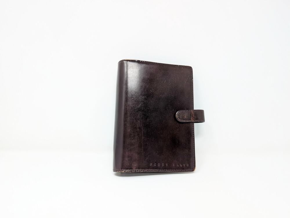 Vintage 90s Perry Ellis Planner Dark Brown Calfskin Leather Organizer